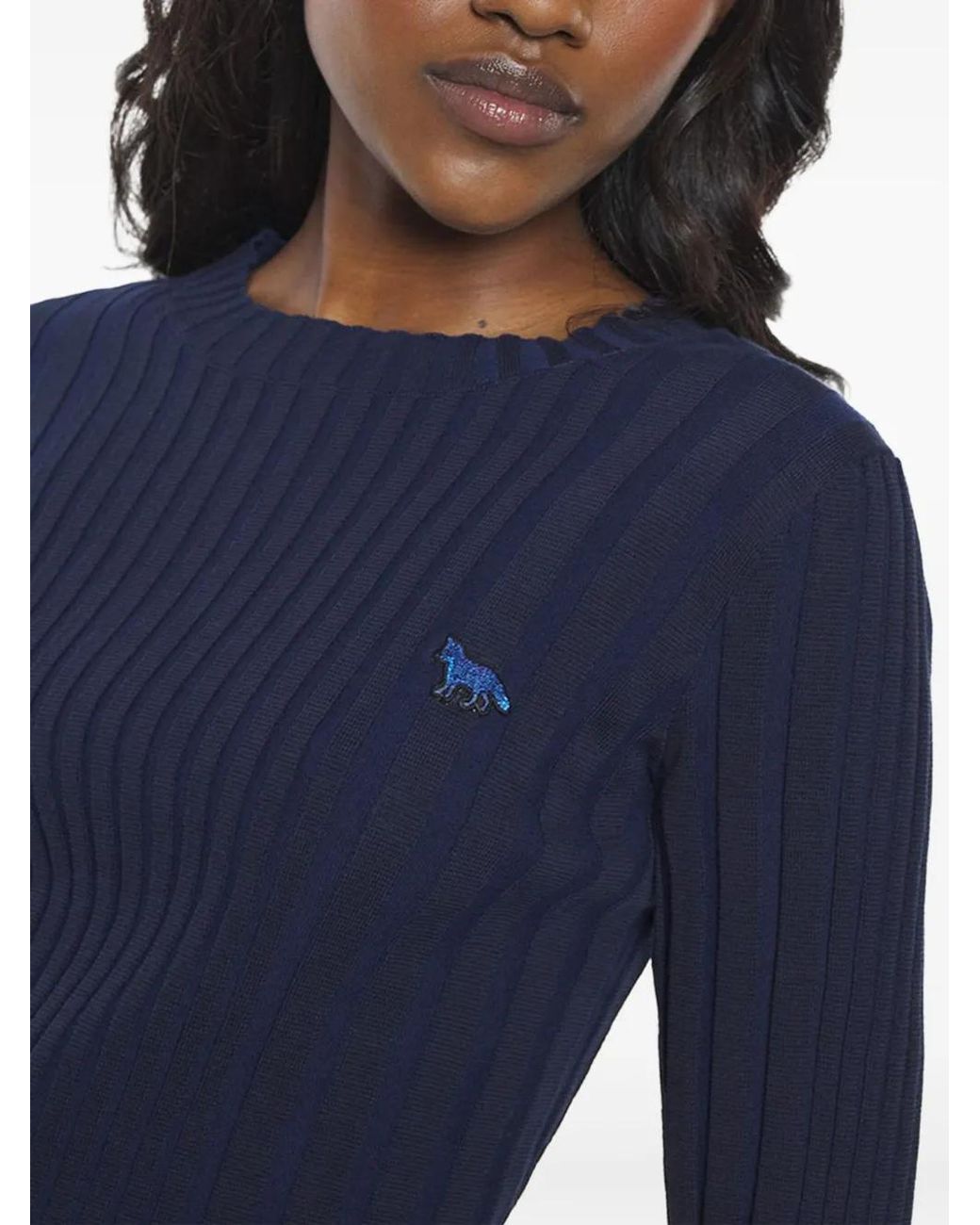 Maison Kitsuné Blue Ribbed Long-Sleeve Sweater
