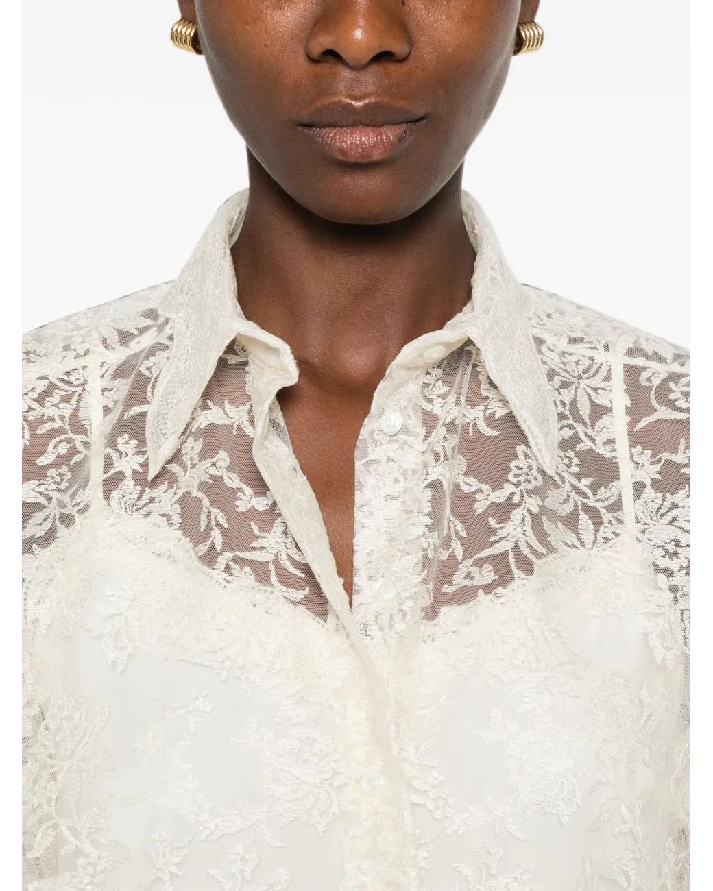 Ermanno Scervino White Floral-Lace Scalloped-Hem Shirt