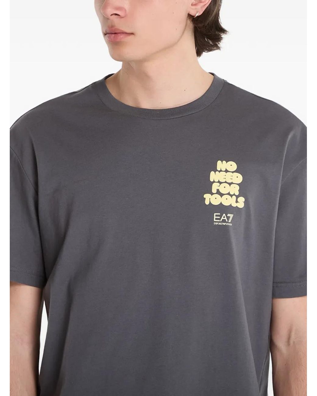 EA7 Gray T-Shirt En Coton À Imprimé Graphique for men