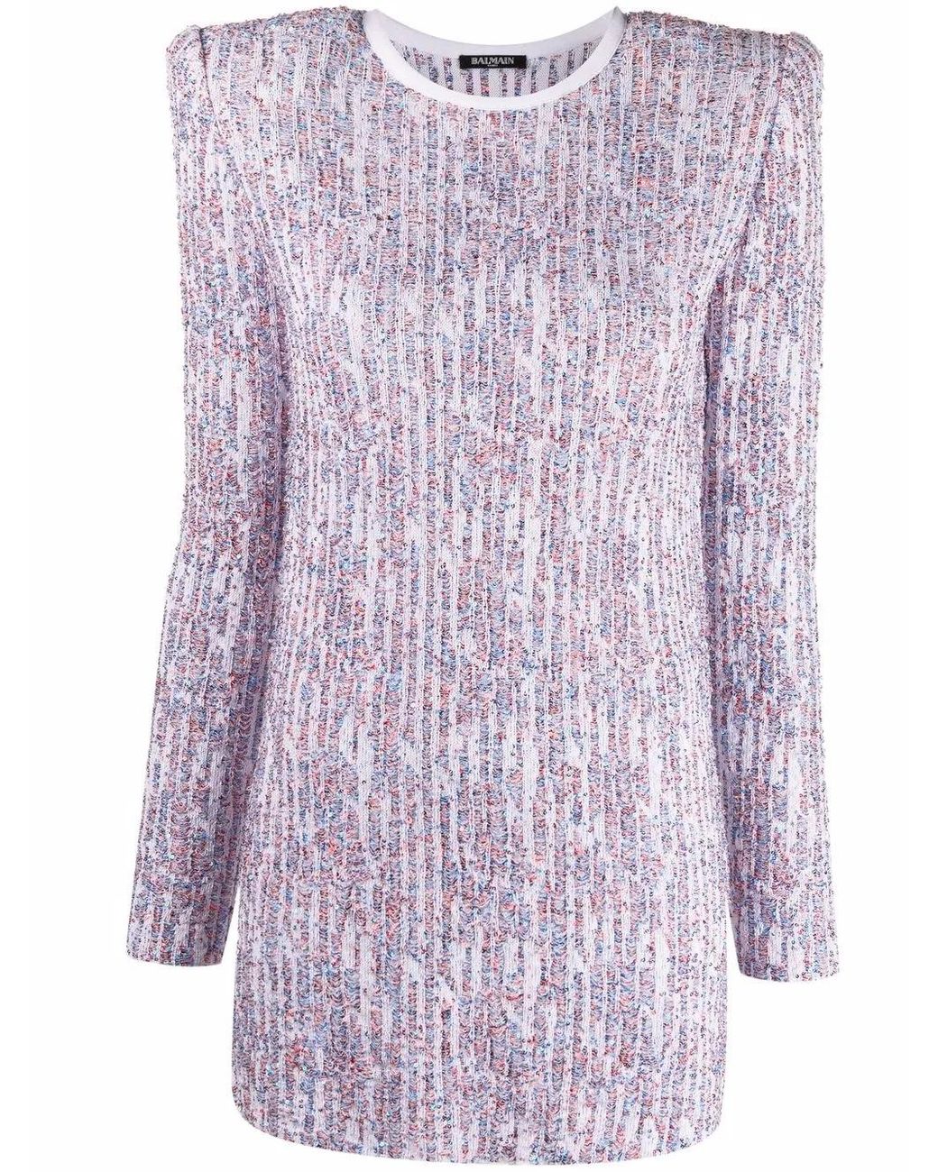 Balmain Purple Sequin-Embellished Long-Sleeve Dress