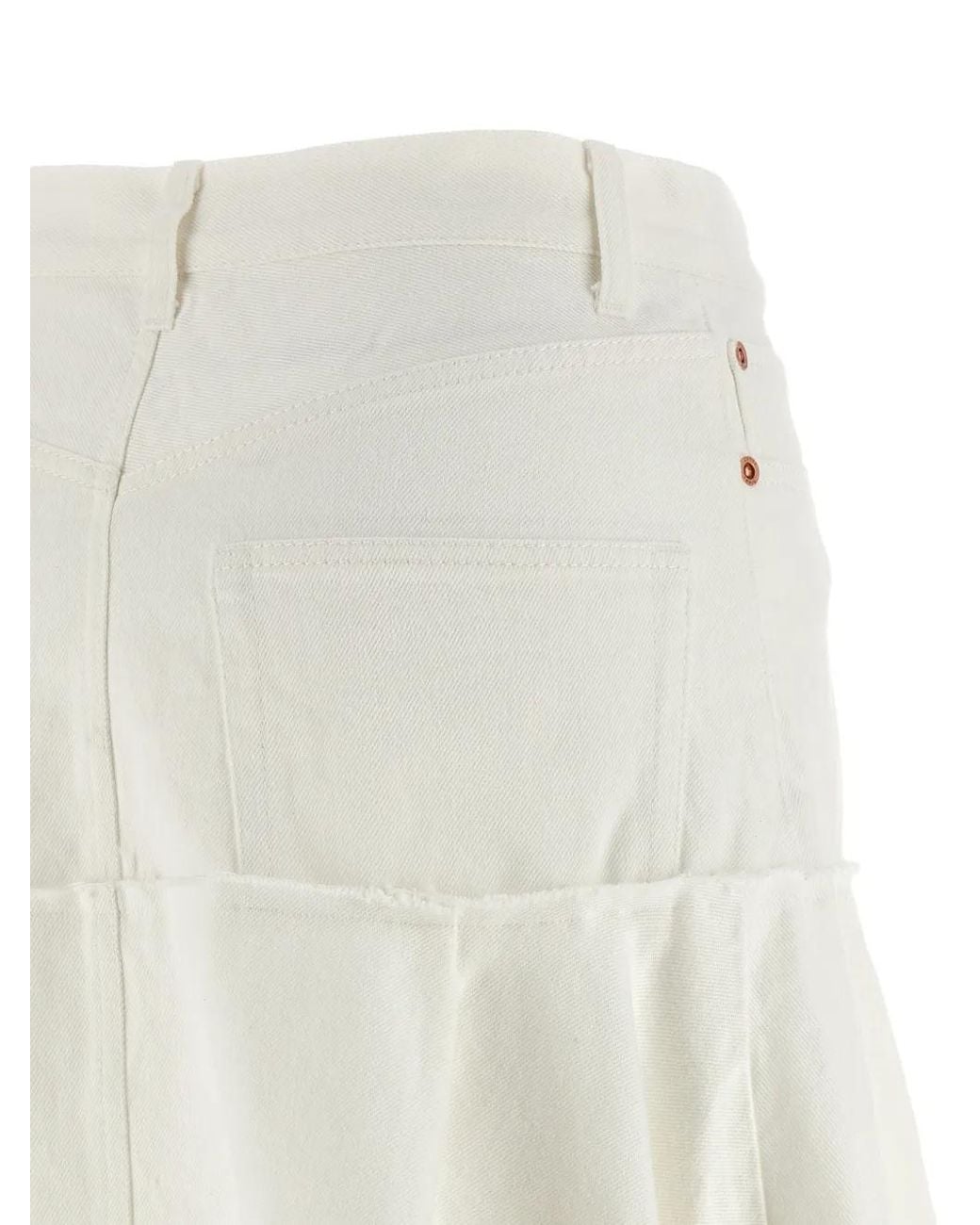 Sacai White Jupe Trapèze Plissée En Jean