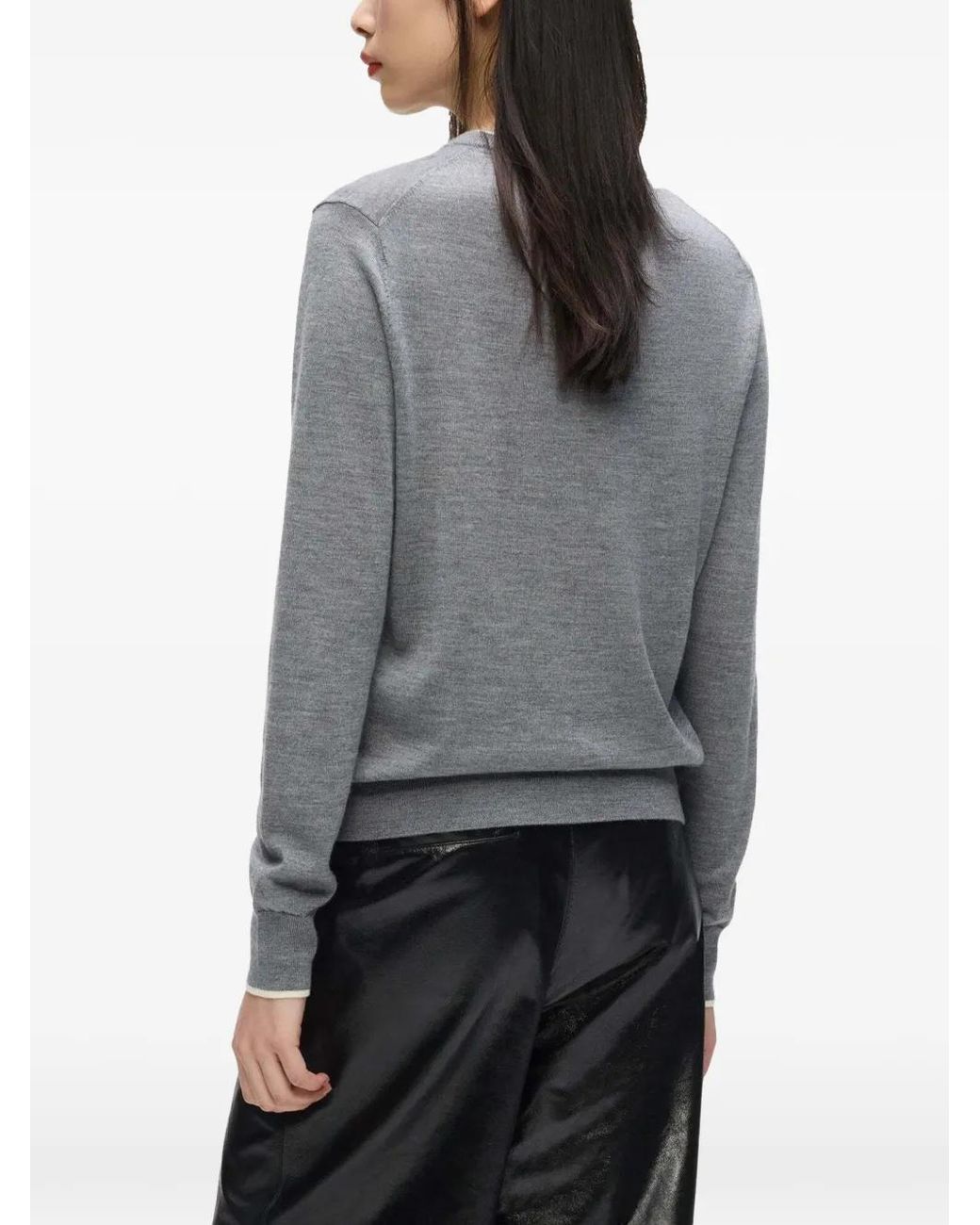Karl Lagerfeld Gray Merino Wool Crew-Neck Sweater