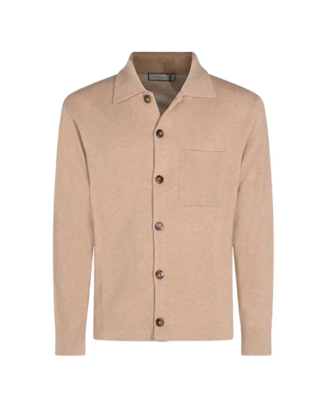 Canali Natural Spread-Collar Chest-Pocket Cardigan for men