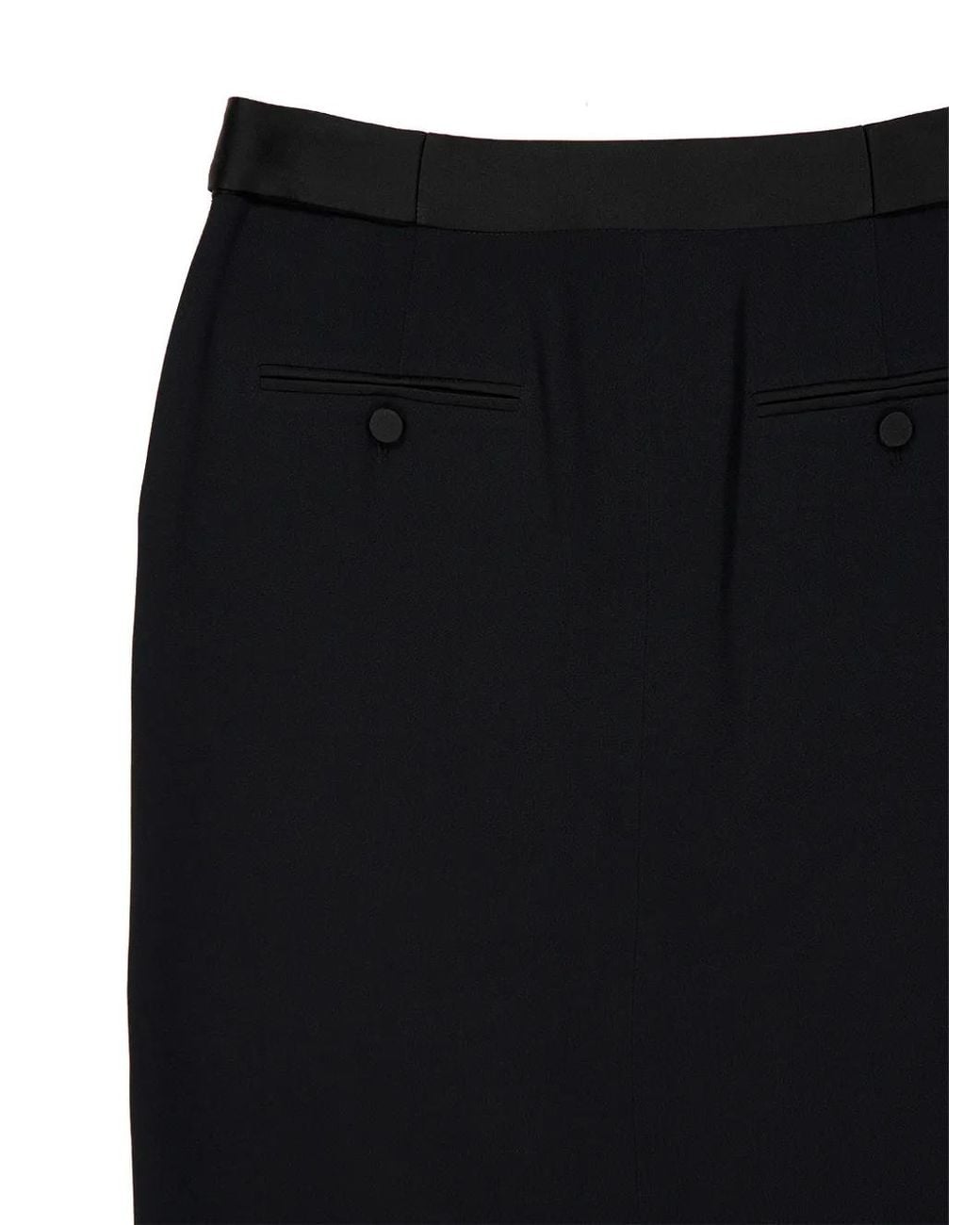 Tom Ford Black Satin Tailored Tuxedo Pencil Skirt With Button Details