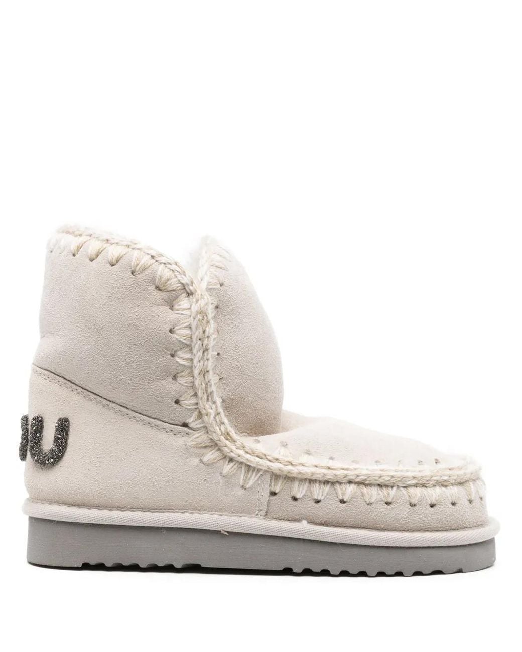 Mou Natural Whipstitch-Detail Sheepskin Boots