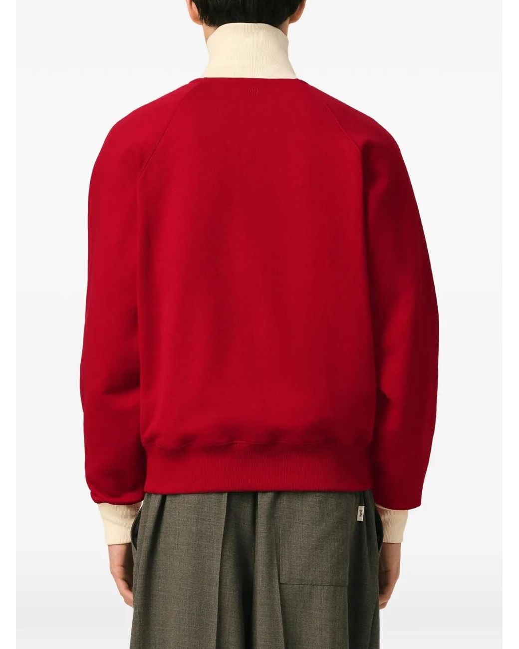 AMI Red Zipped Cotton Sweatshirt With Ami De Coeur