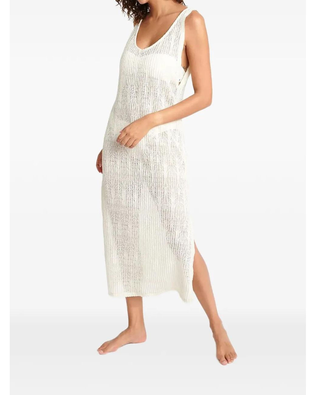 Banana Moon White Tupai Beachsoul Open-Knit Side-Slit Maxi Dress