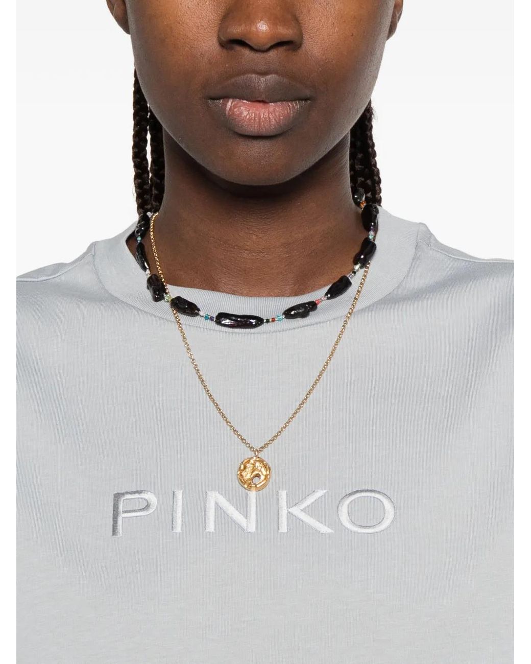 Pinko White Logo Embroidery T-Shirt