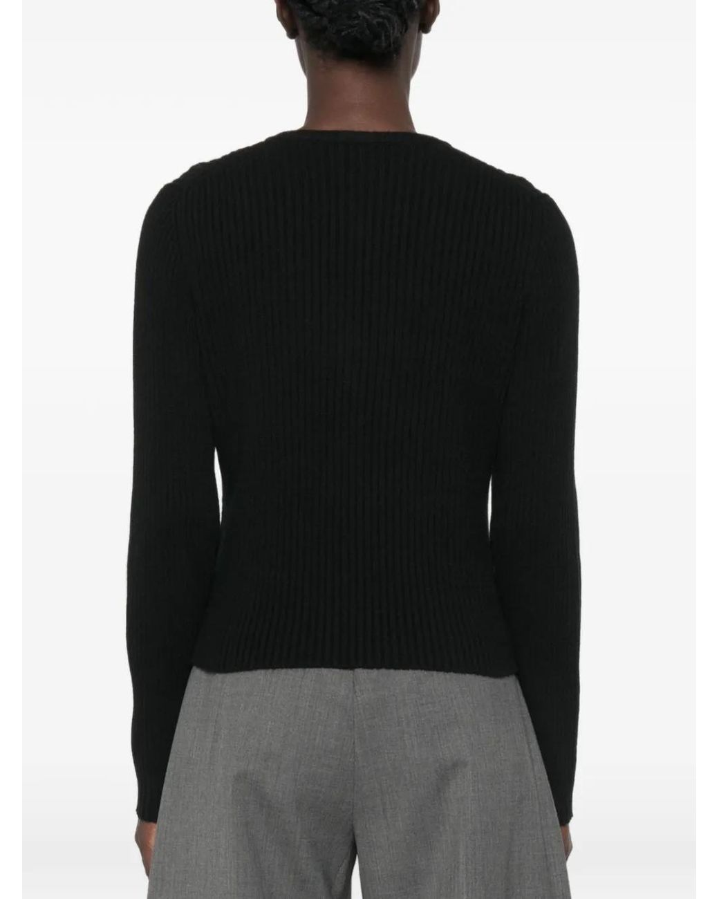Allude Black Ribbed-Knit Button-Up Cardigan