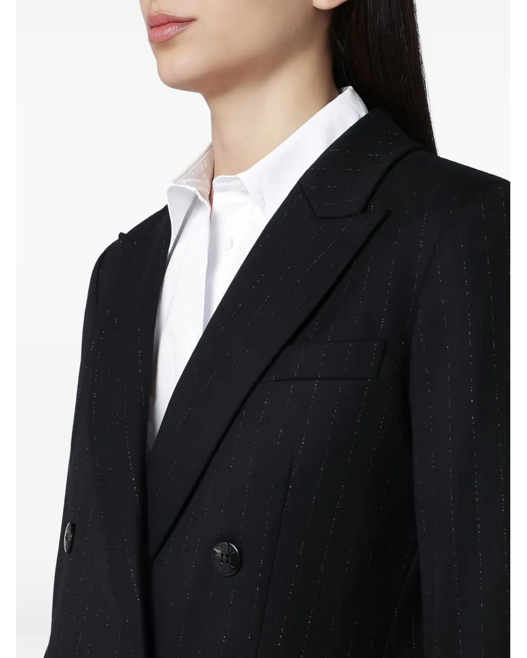 VI TO VI Black Pinstriped Double-Breasted Blazer