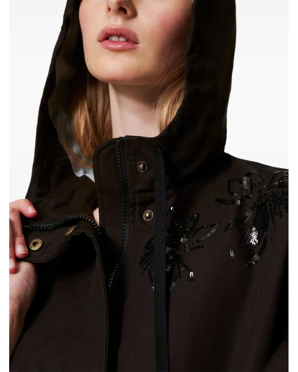 Twinset Black Hooded Parka Coat