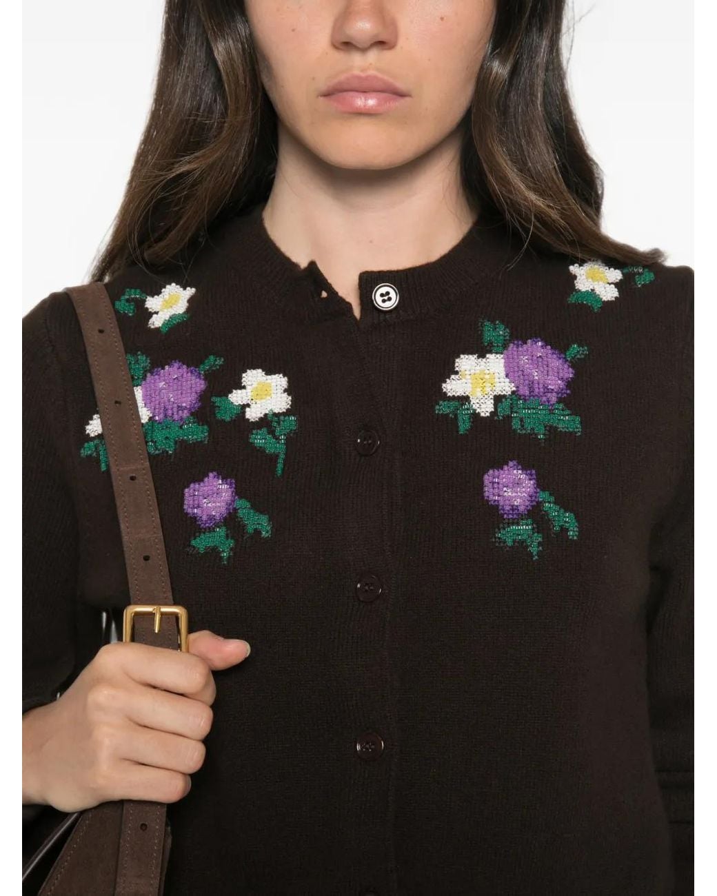 Maje Black Cardigan À Fleurs En Perles