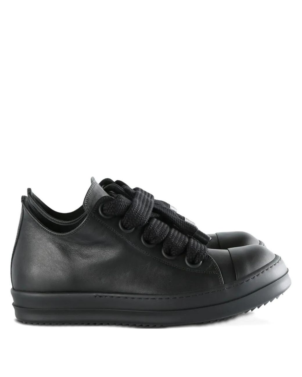 Rick Owens Black Leather Lace-Up Sneakers for men