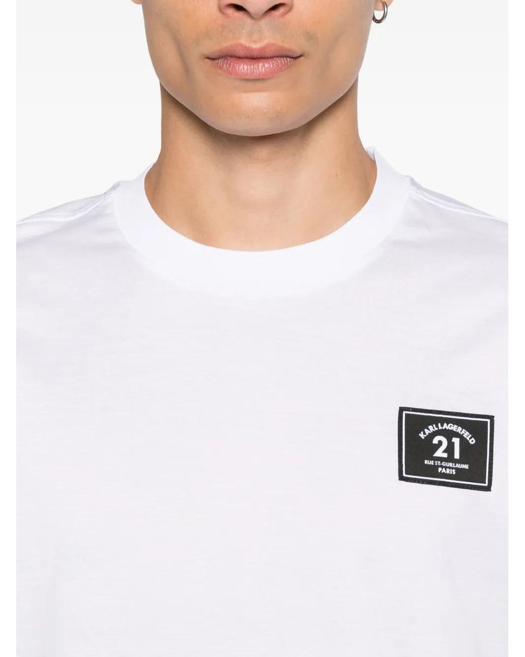 Karl Lagerfeld White Logo-Detail Cotton T-Shirt for men