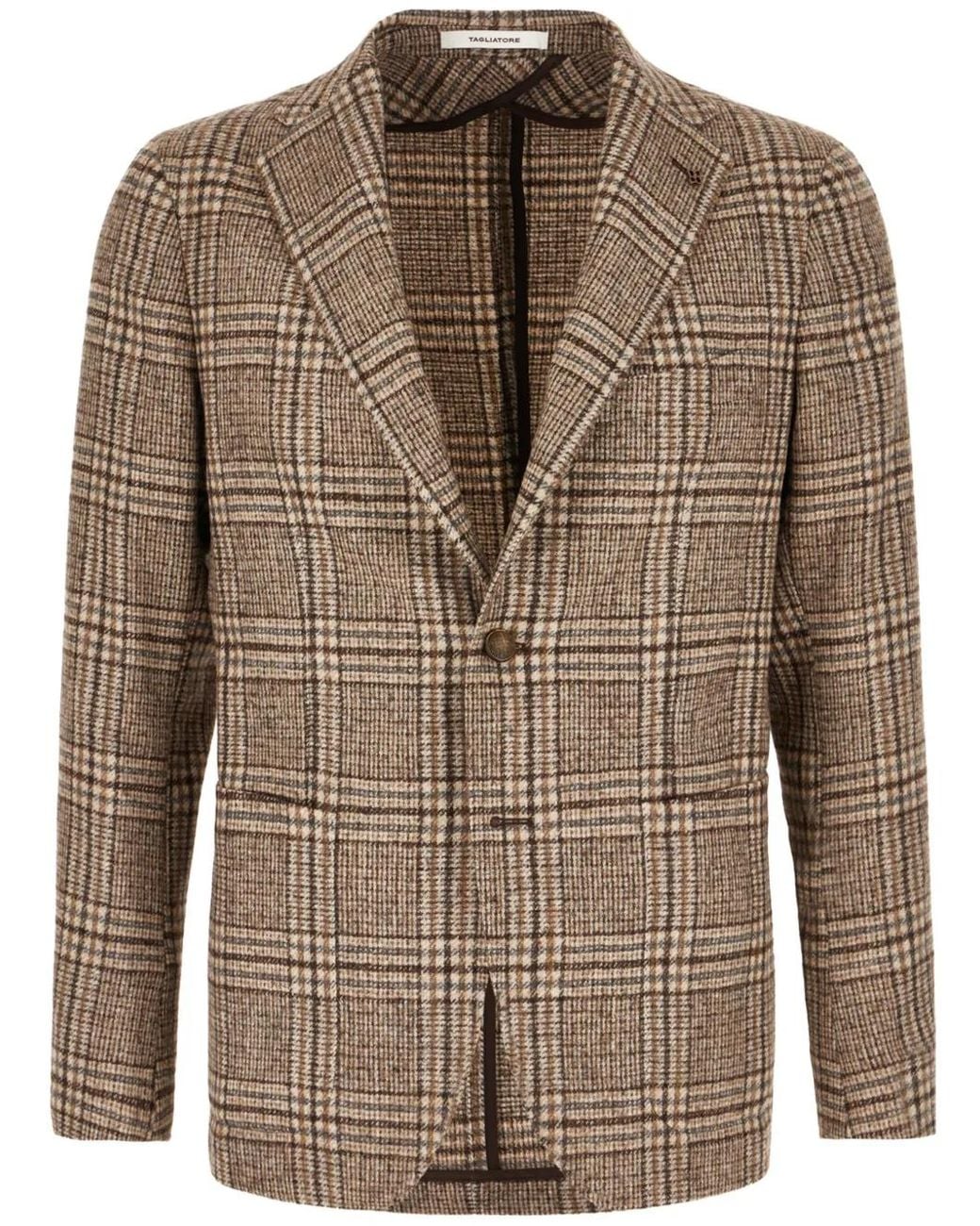 Tagliatore Brown Checked Single-Breasted Blazer for men