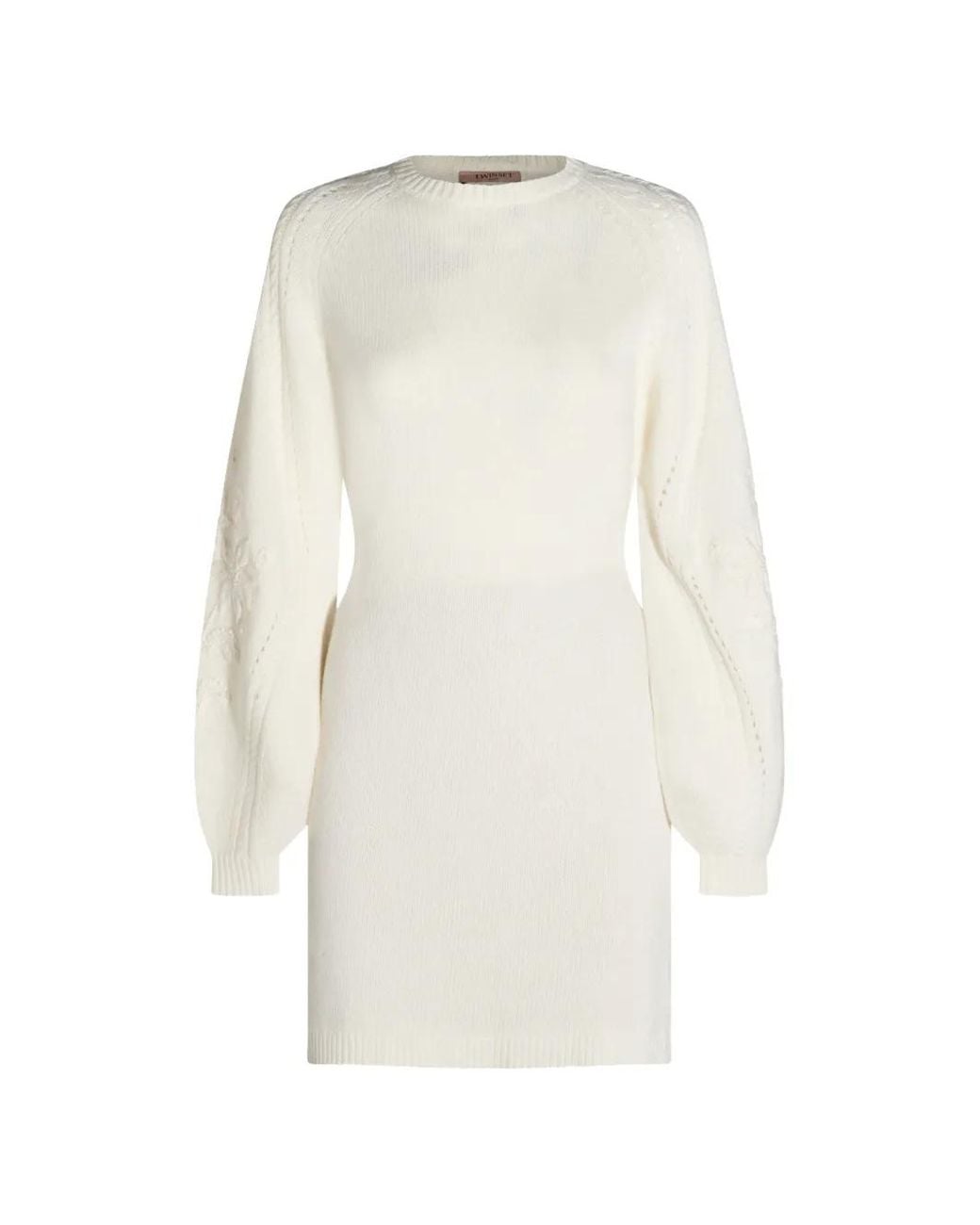 Twinset White Embroidered Balloon-Sleeve Mini Dress