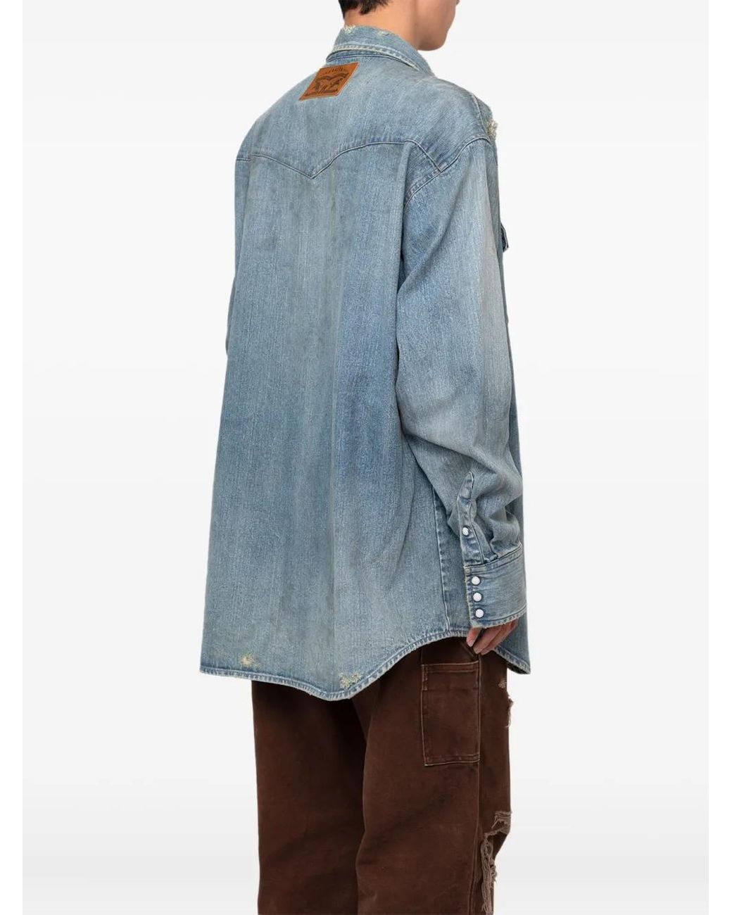 KAMIYA Gerafeld Denim Overhemd in het Blue voor heren