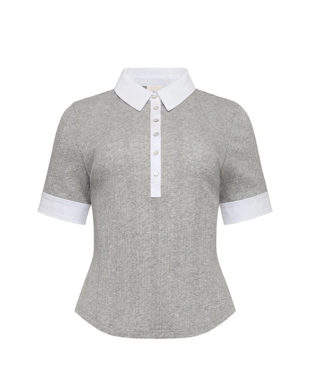 Cinq À Sept Gray Jaden Ribbed-Knit Polo Top