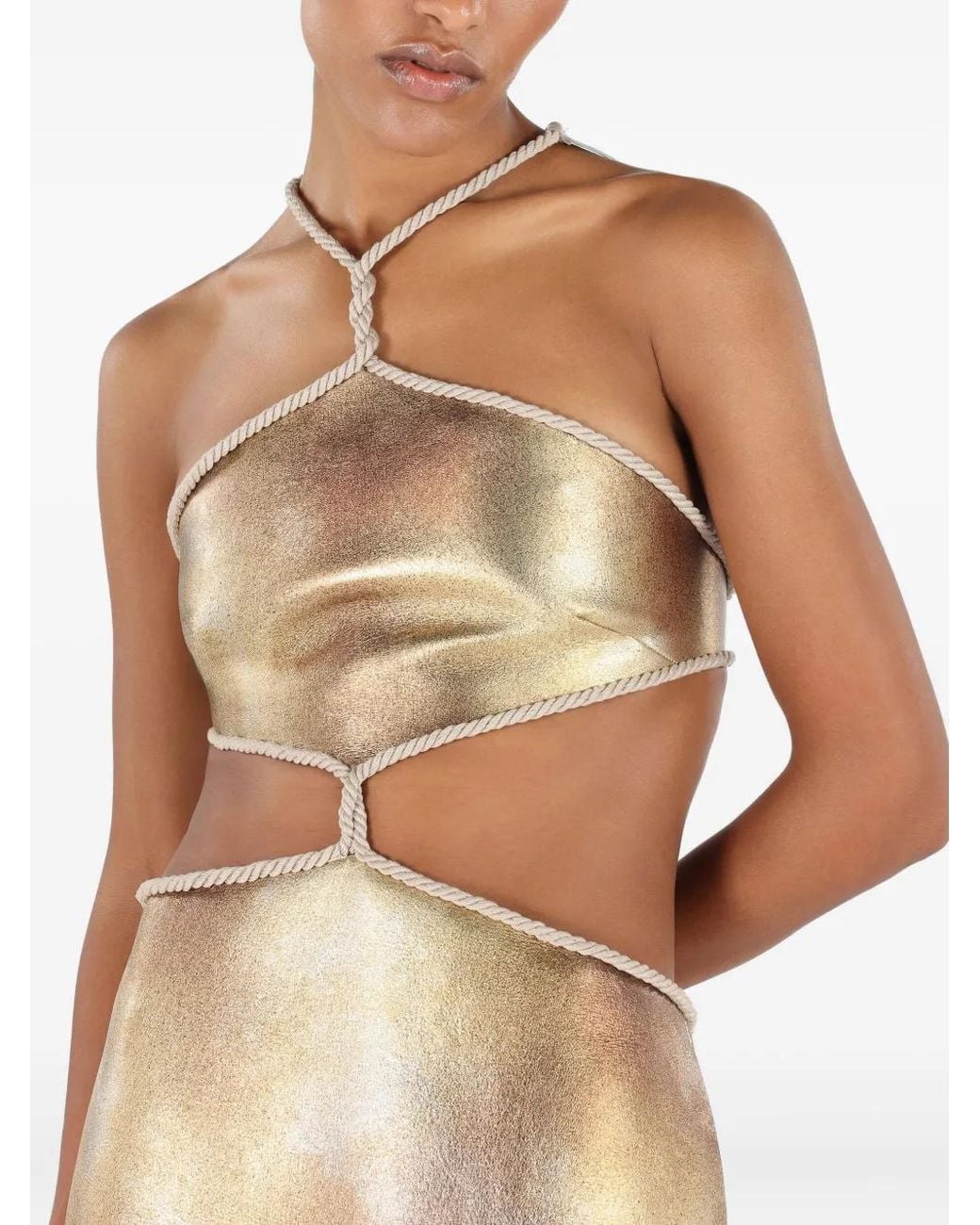 Roberto Cavalli Natural Cut-Out Mini Dress
