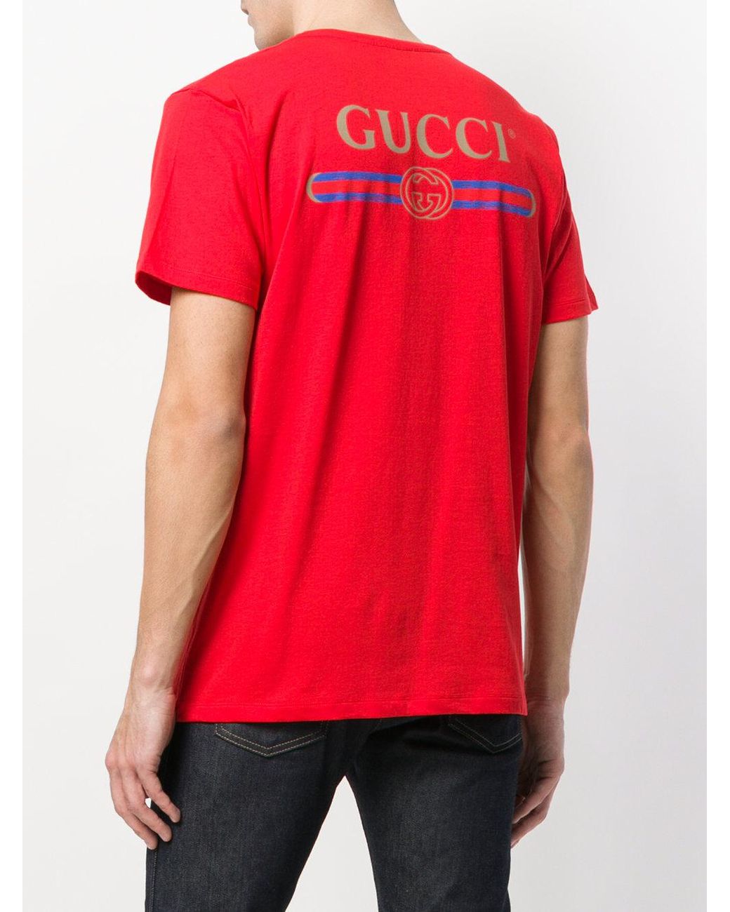 Gucci Back Logo Print T-shirt in Red for Men | Lyst
