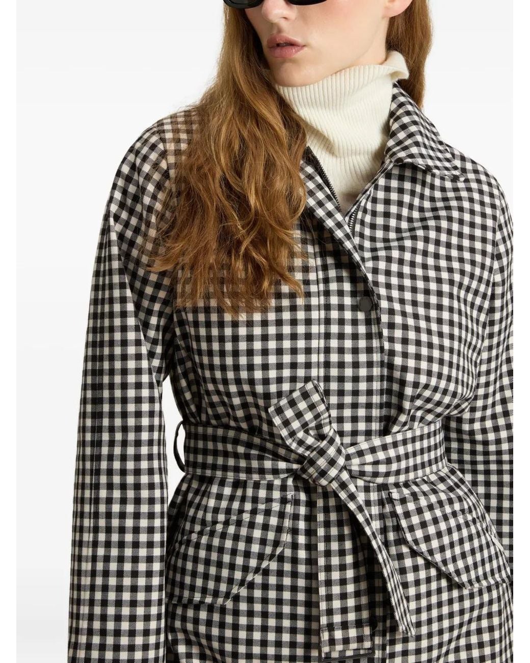 Woolrich Gray Gingham Belted Water-Resistant Trench Coat