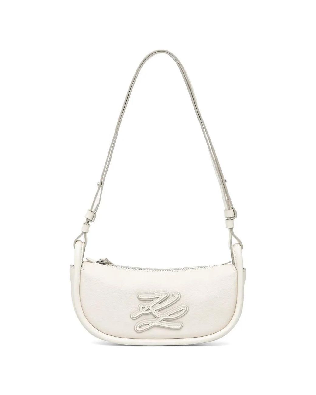Karl Lagerfeld White Logo-Patch Shoulder Bag