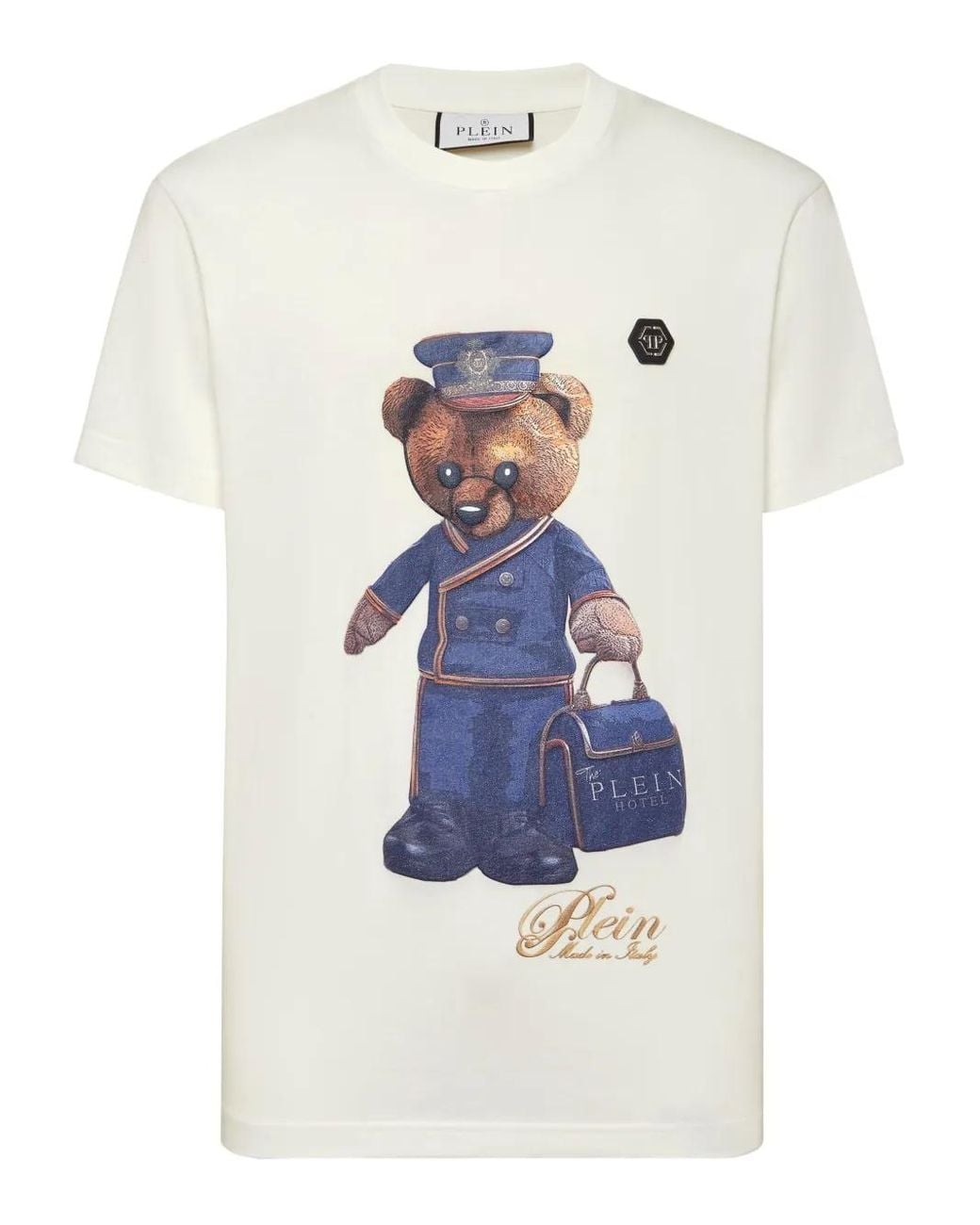 Philipp Plein White Round Neck T-Shirt Teddy Doorman for men
