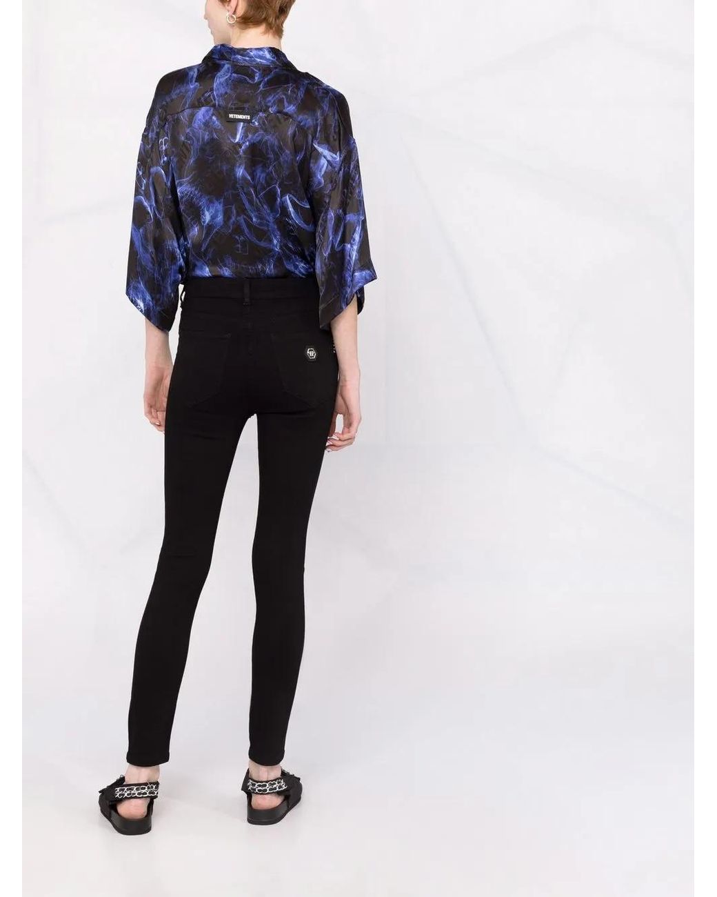 Philipp Plein Black Logo-Appliqué Skinny Jeans