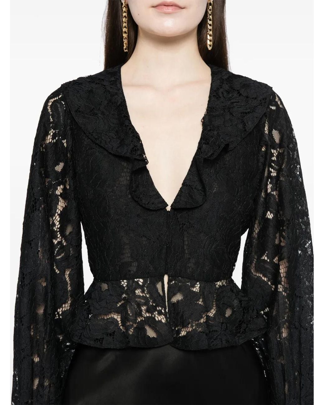 Cynthia Rowley Black V-Neck Lace Blouse