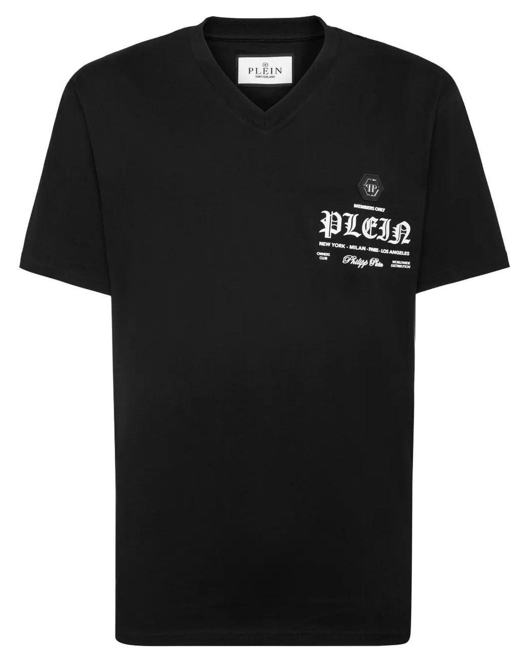 Philipp Plein Black Logo-Print V-Neck T-Shirt for men
