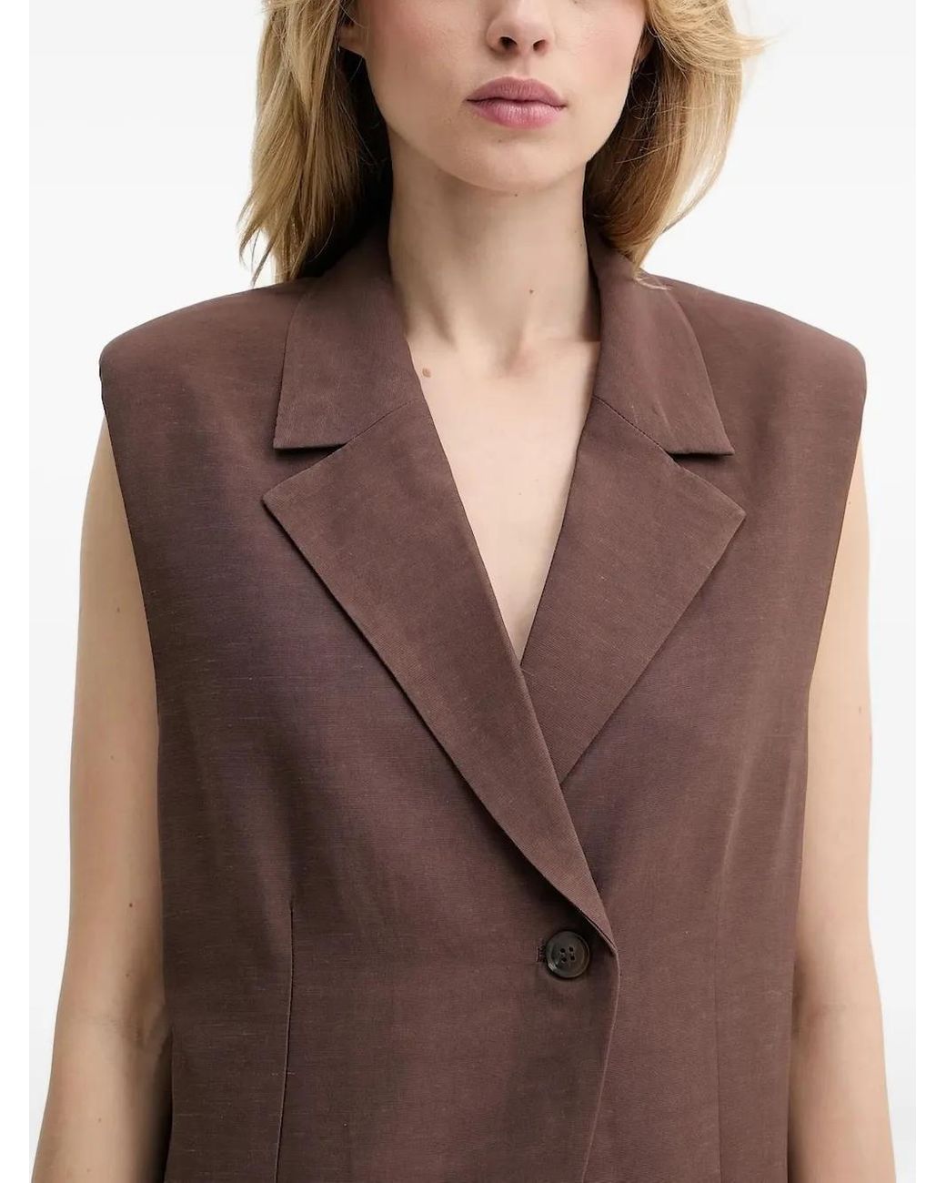 Samsøe & Samsøe Brown Padded-Shoulder Sleeveless Blazer