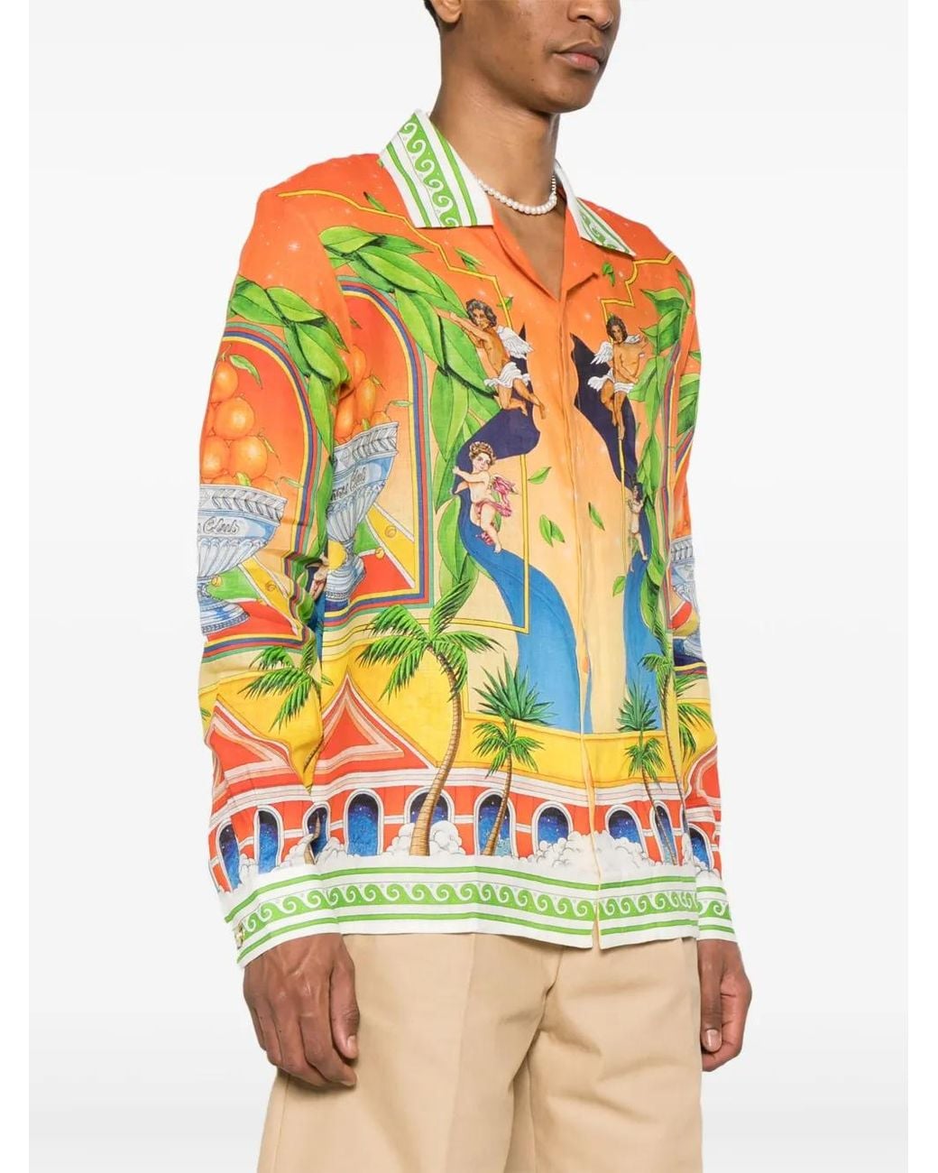 Casablanca Black Printed Linen Shirt for men