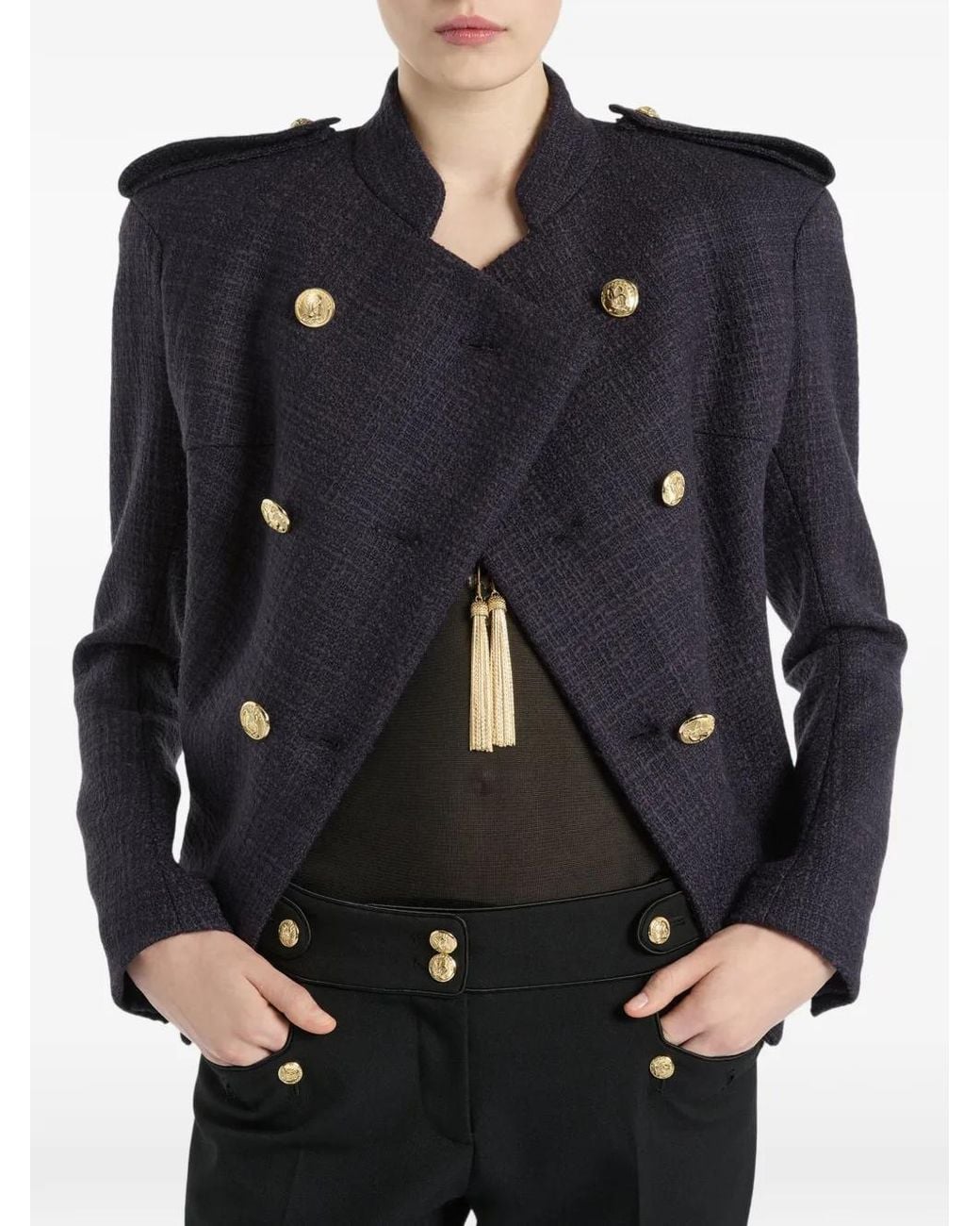 Balmain Blue Tweed 6-Button Jacket
