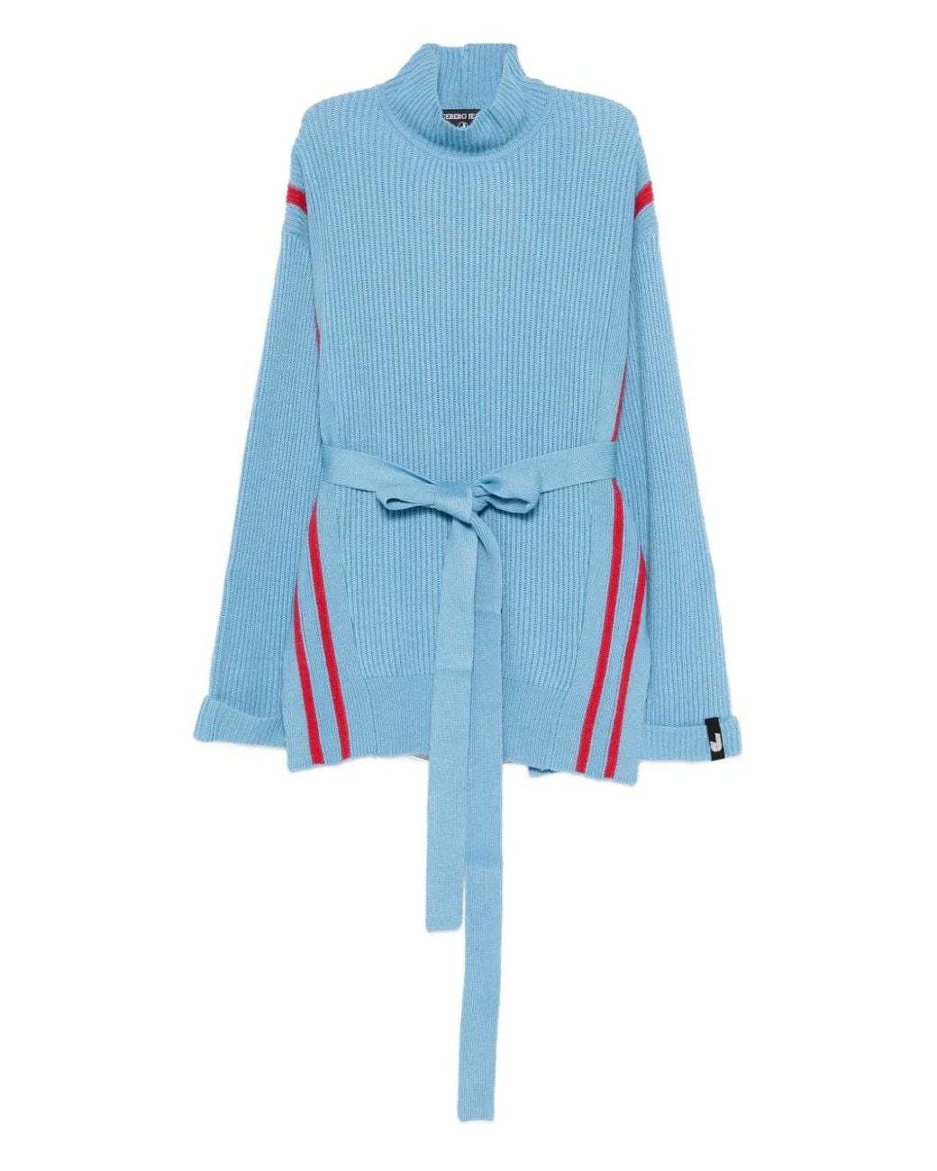 Iceberg Blue Belted Striped Turtleneck Sweater