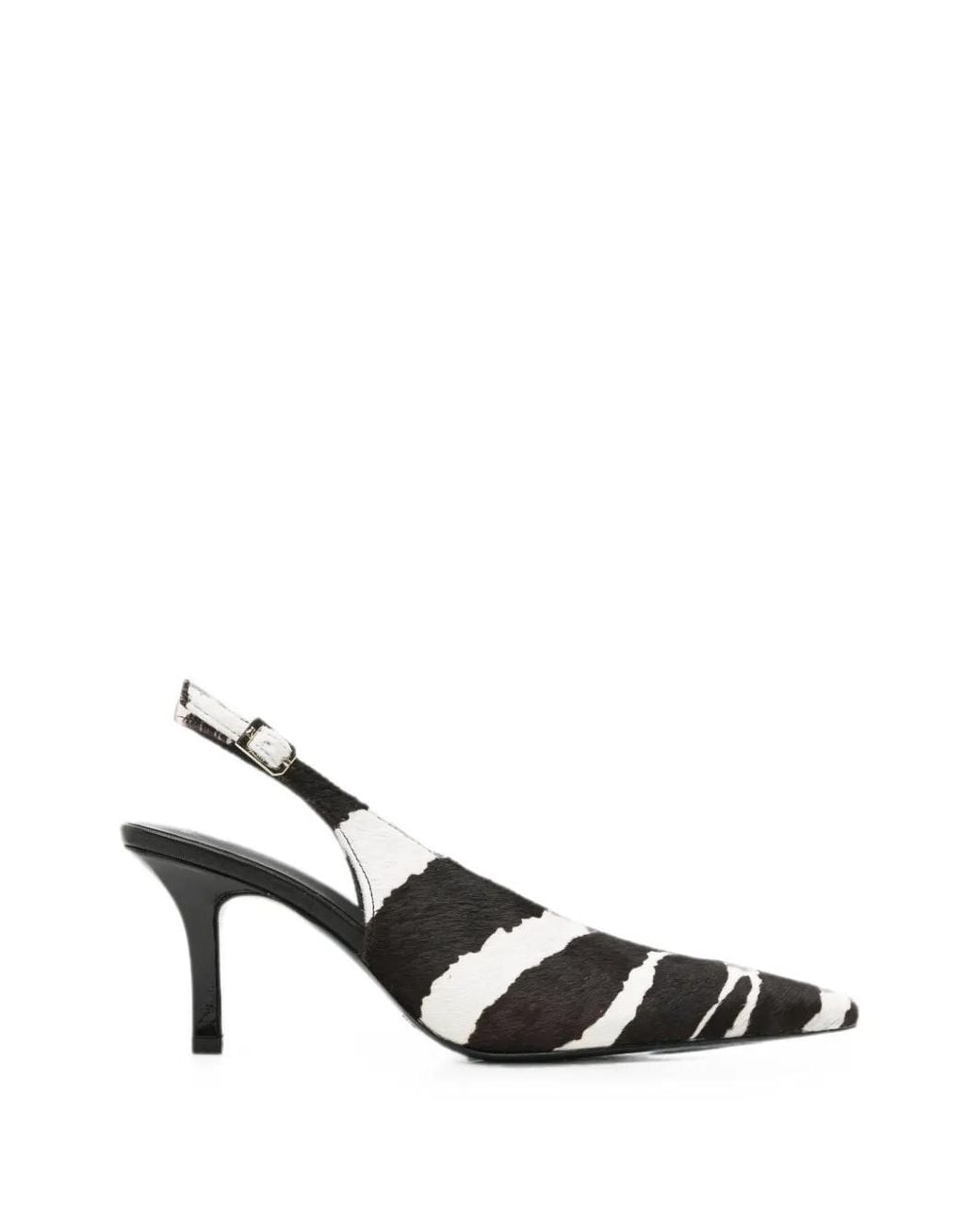 Patrizia Pepe White Zebra-Print Leather Slingback Pumps
