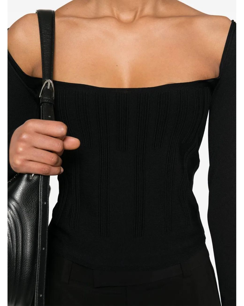 Mugler Black Boning-Detail Sweater