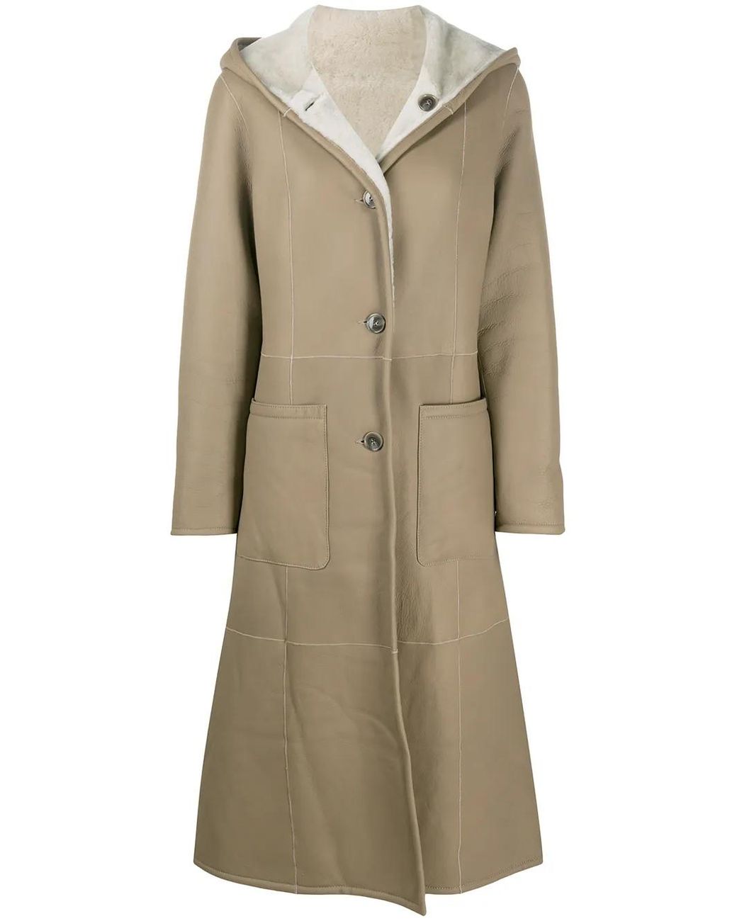 Liska Natural Reversible Hooded Leather Coat