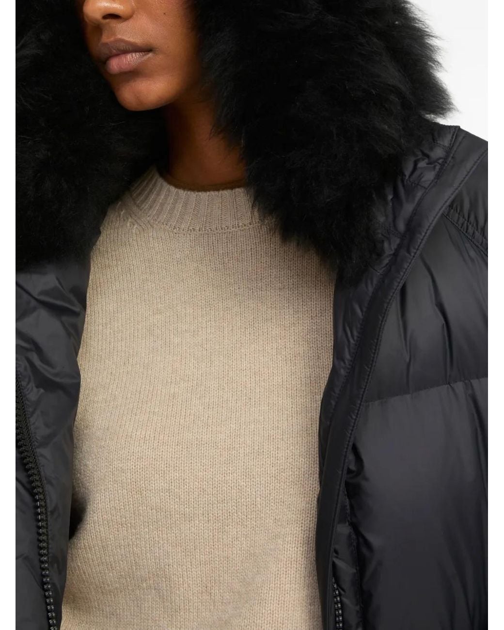 Yves Salomon Jassen ,Zwart ,Wol Lamswollen Shearling Donsjack Met Capuchon in het Black