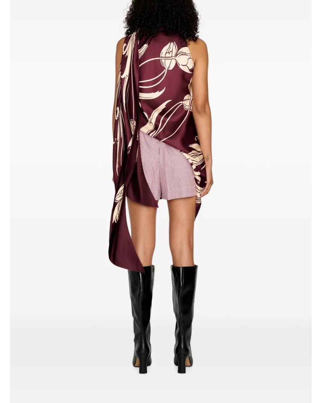Monse Red Floral-Print Draped Blouse
