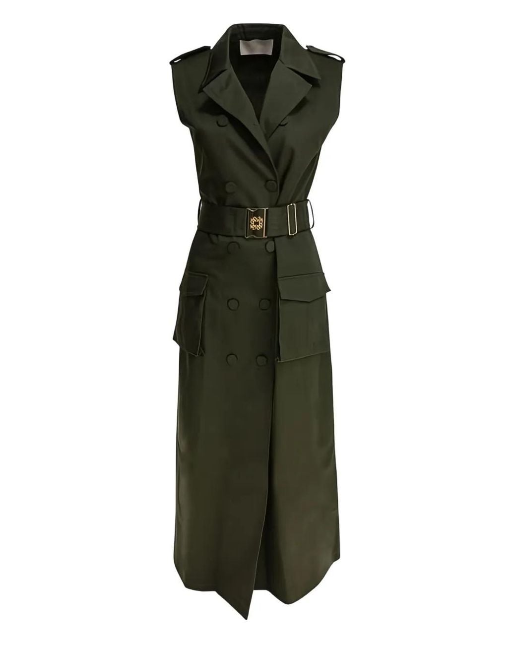 Elie Saab Green Belted Double-Breasted Midi Dress