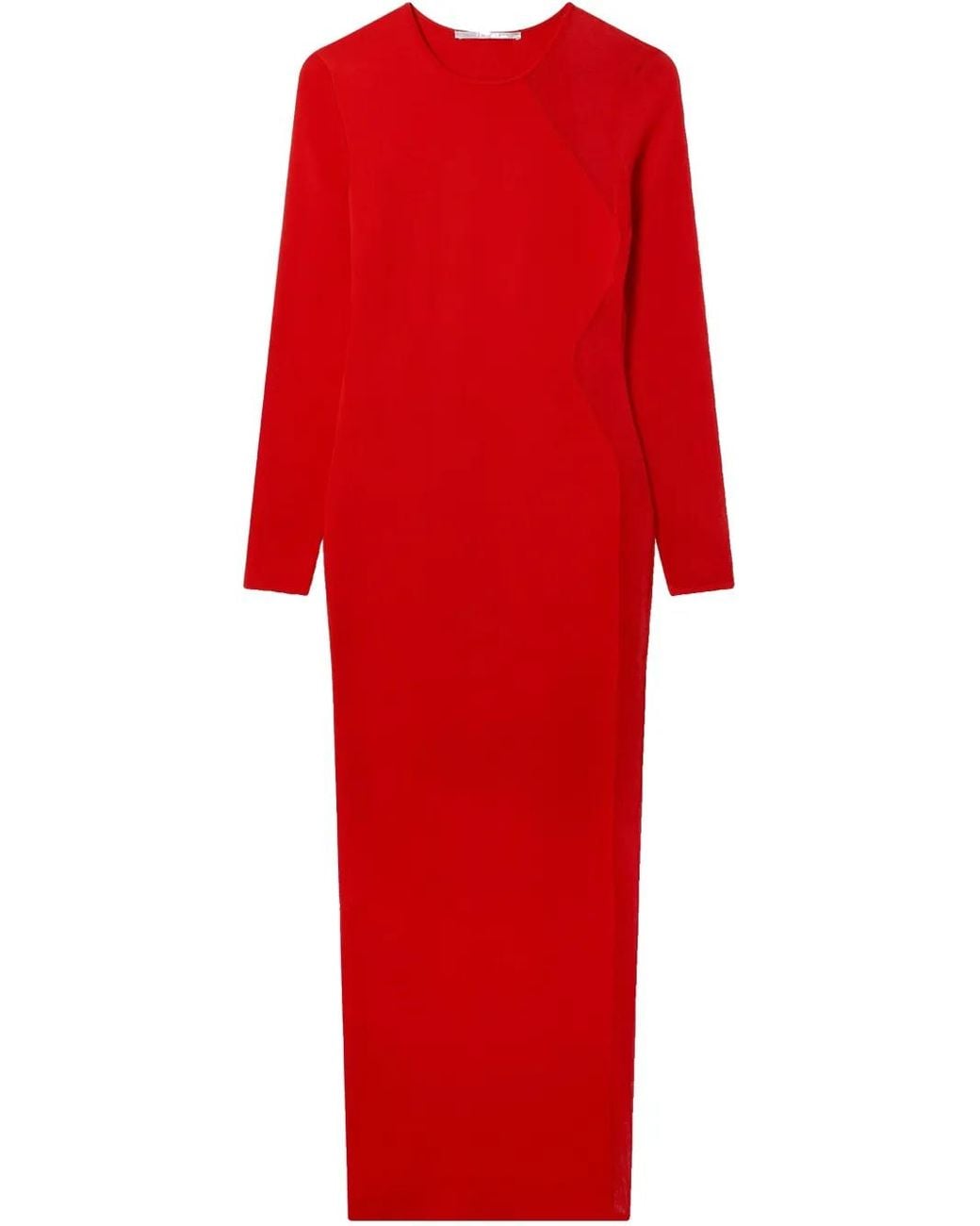 Stella McCartney Red Lace-Panel Midi Dress
