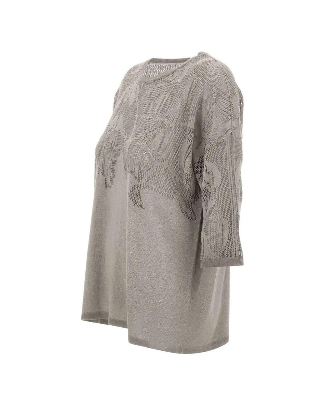 Kangra Gray Openwork-Knit Cotton Top