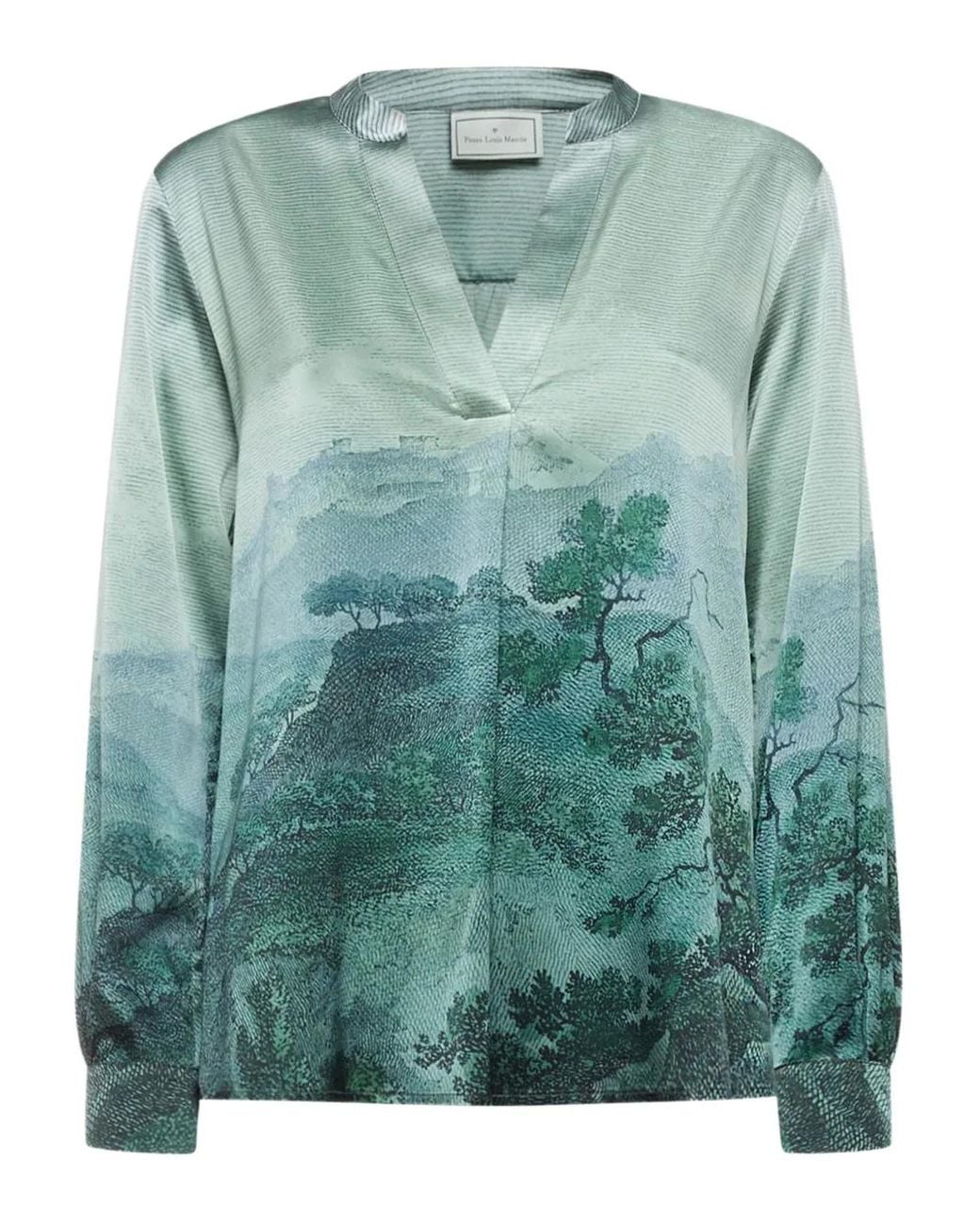 Pierre Louis Mascia Green Landscape-Print Blouse