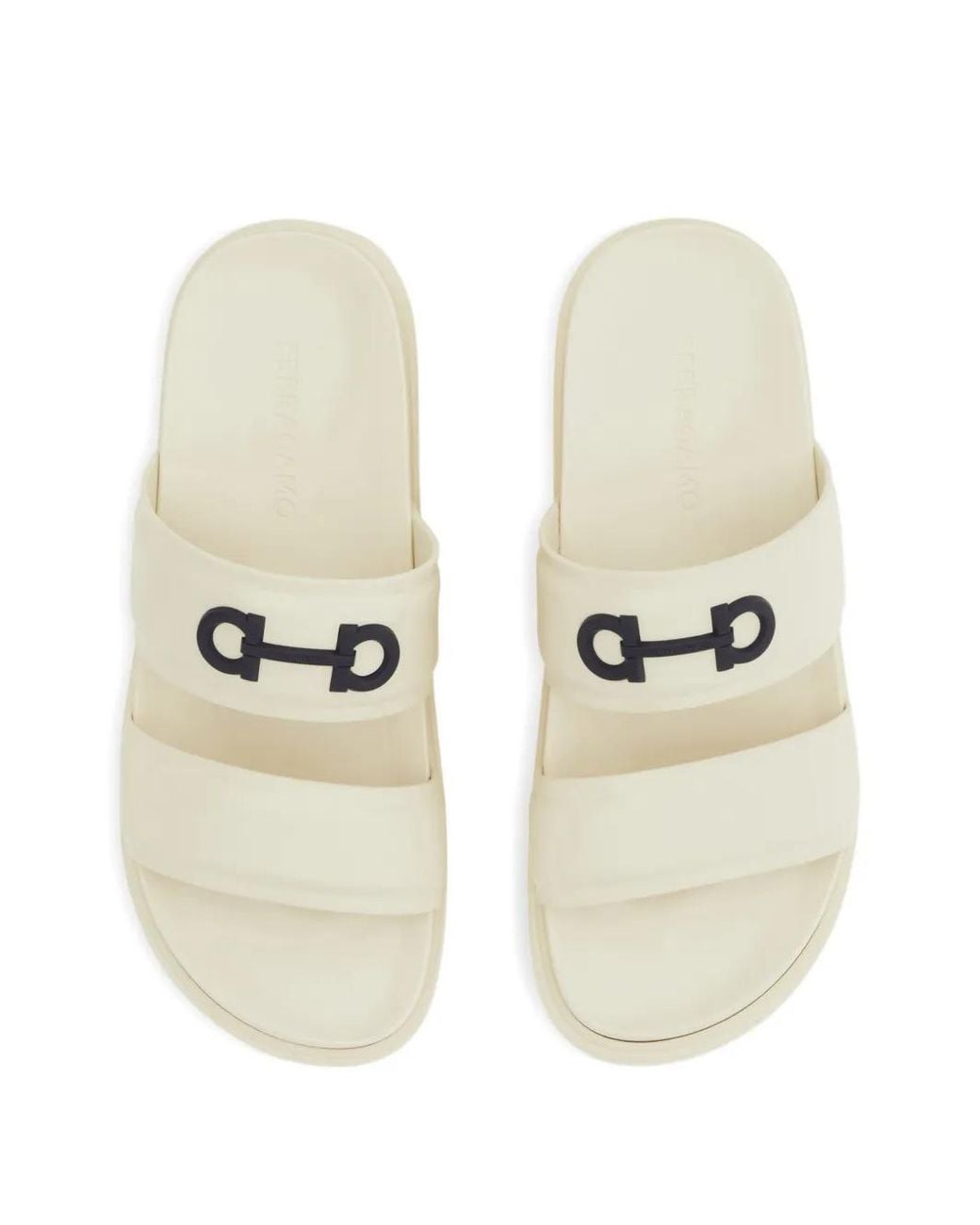 Ferragamo White Gancini Ornament Slides for men