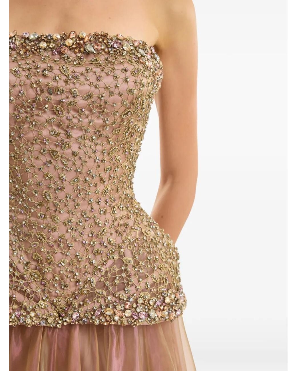 Gemy Maalouf Brown Beaded Strapless Gown