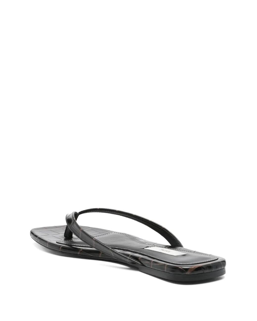 Totême Black Croco-Embossed Flip-Flops