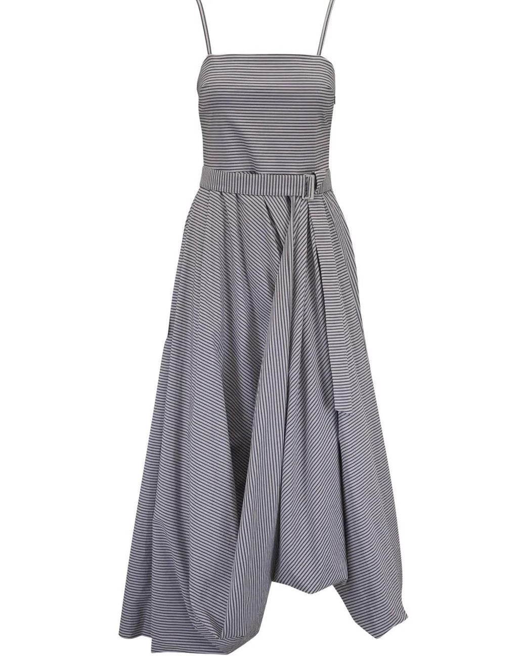 Brunello Cucinelli Gray Striped Midi Dress