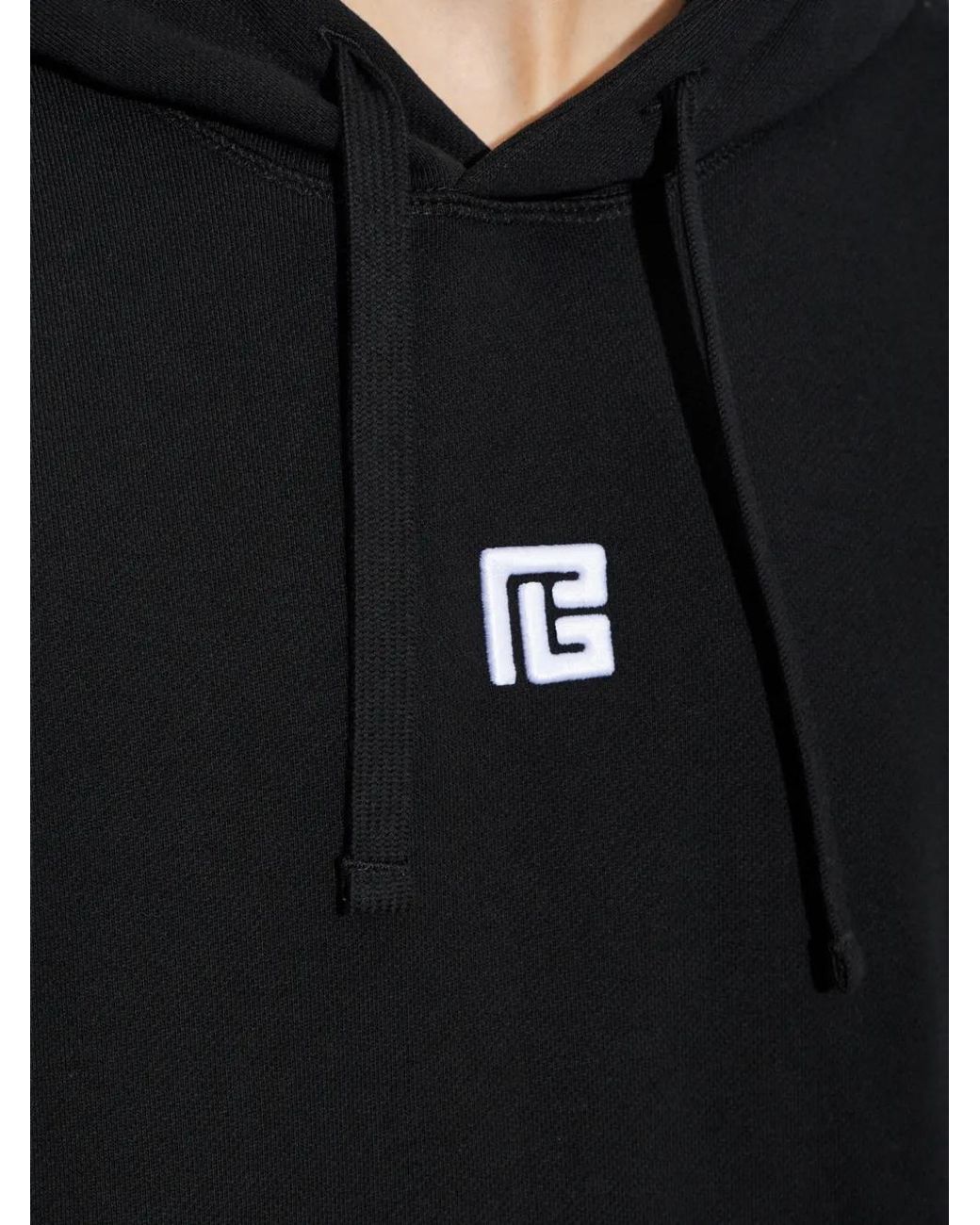 Balmain Black Logo-Embroidered Drawstring Hoodie for men
