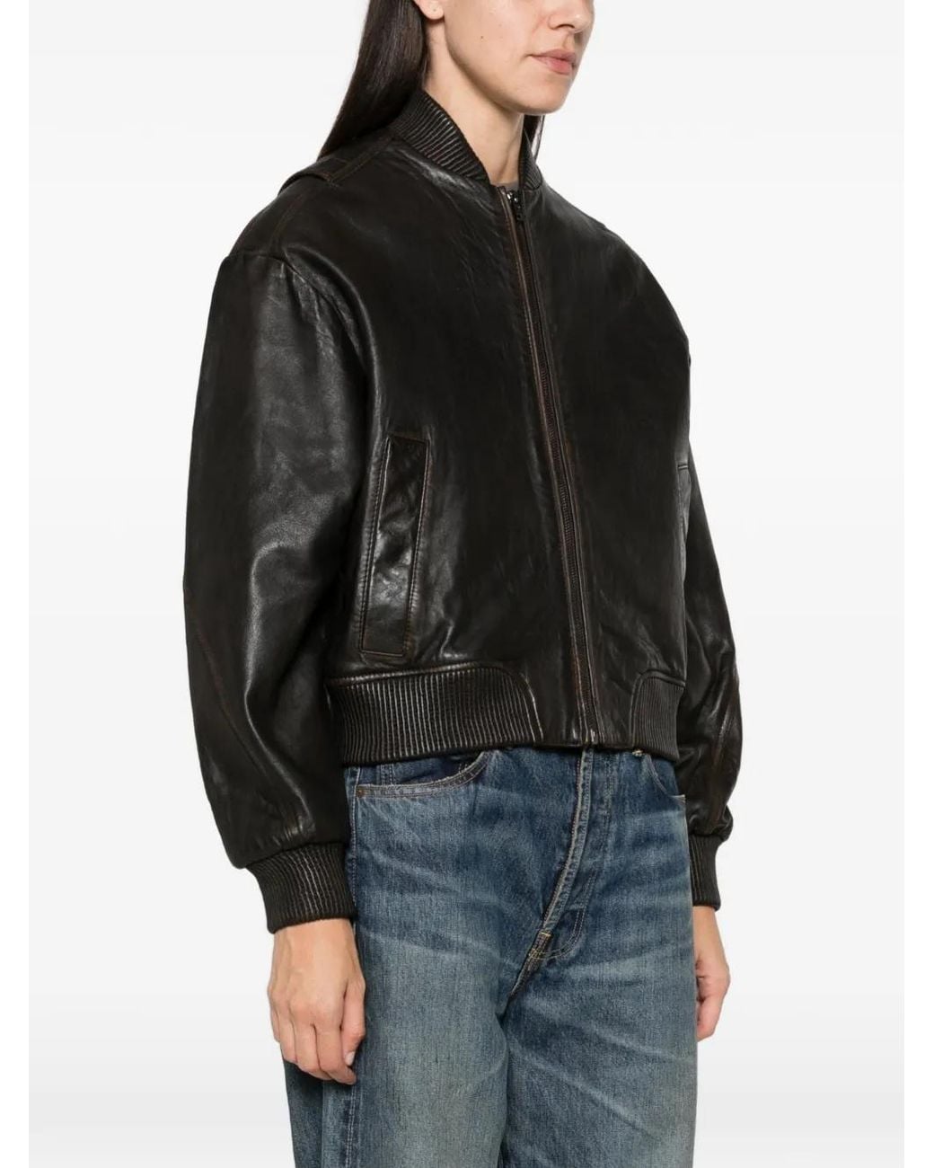 SOLOTRE Black Ribbed-Trim Leather Jacket