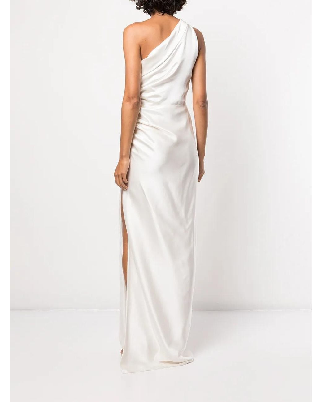 Michelle Mason White One-Shoulder Silk Gown
